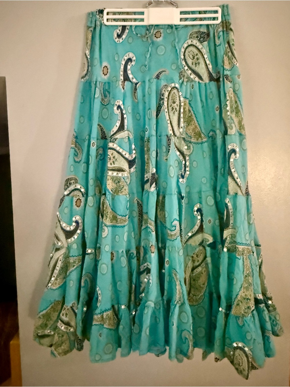 VTG Silver Stream Teal Paisley Sequin Midi Skirt - Read Description